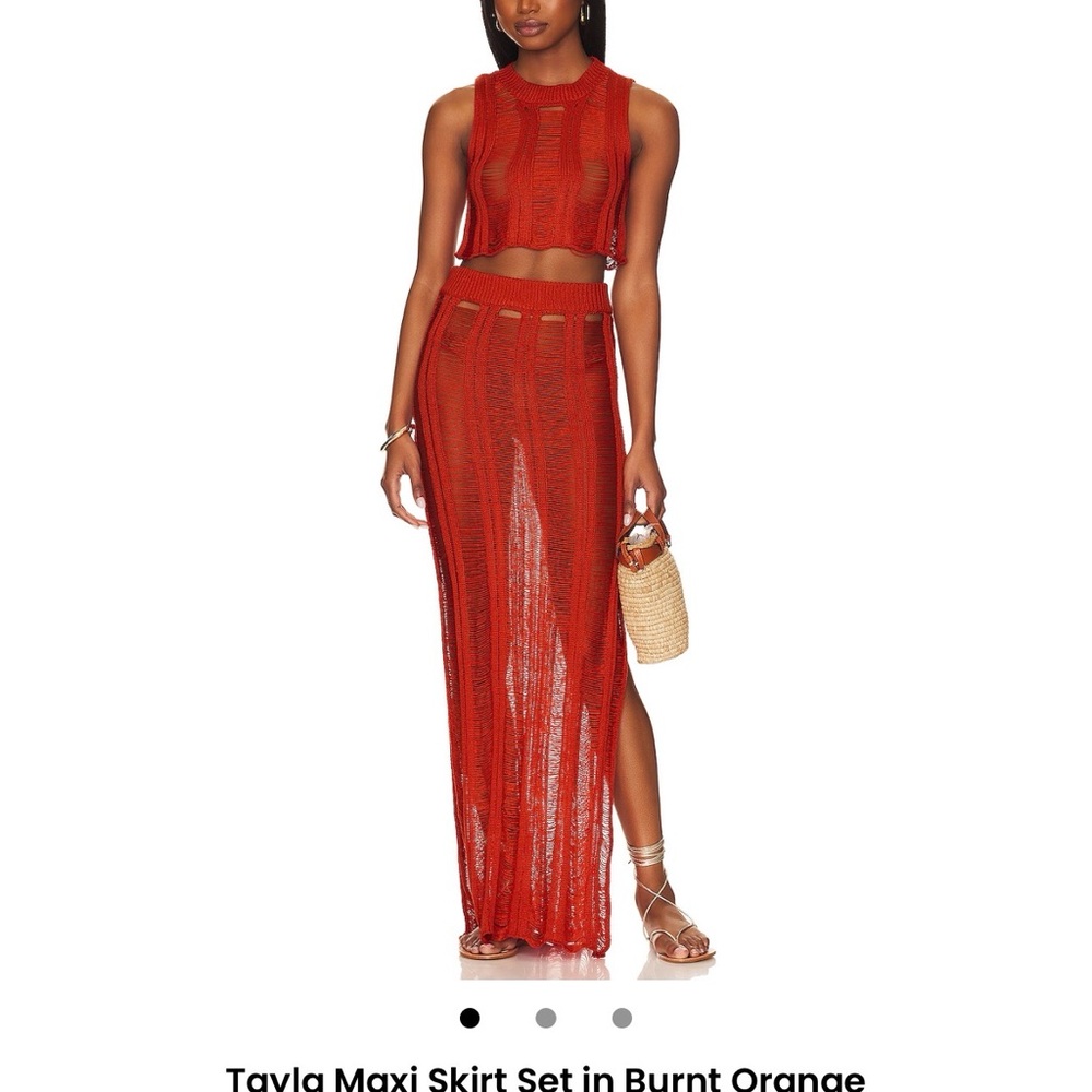 Superdown Red Textured Knit Crop Top/Skirt Set